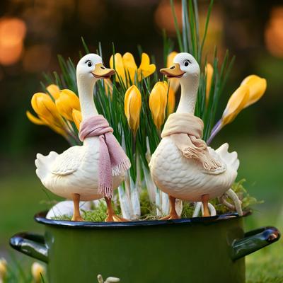 2 Pezzi Paletti da Giardino Anatra Segno Anatra Cartone Animato 2D con Paletti Paletto Animale Resistente alle Intemperie per Cortile Balcone Aiuola Decorazione Prato