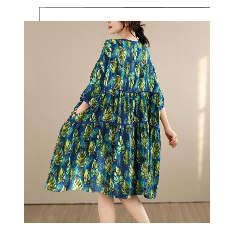 DIMANAF New 2026 Women Sundress Plus Size Summer Long Dress Loose Oversize Maxi Lady Floral Cotton Dress