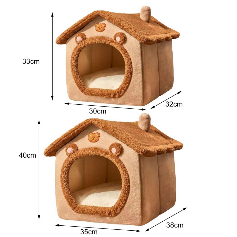 Pet Bed with Removable Cushion Pillow Cartoon Bear Enclosed Cat Dog House Kitten Puppy Warm Plush Sleeping Nest Pet Supplies