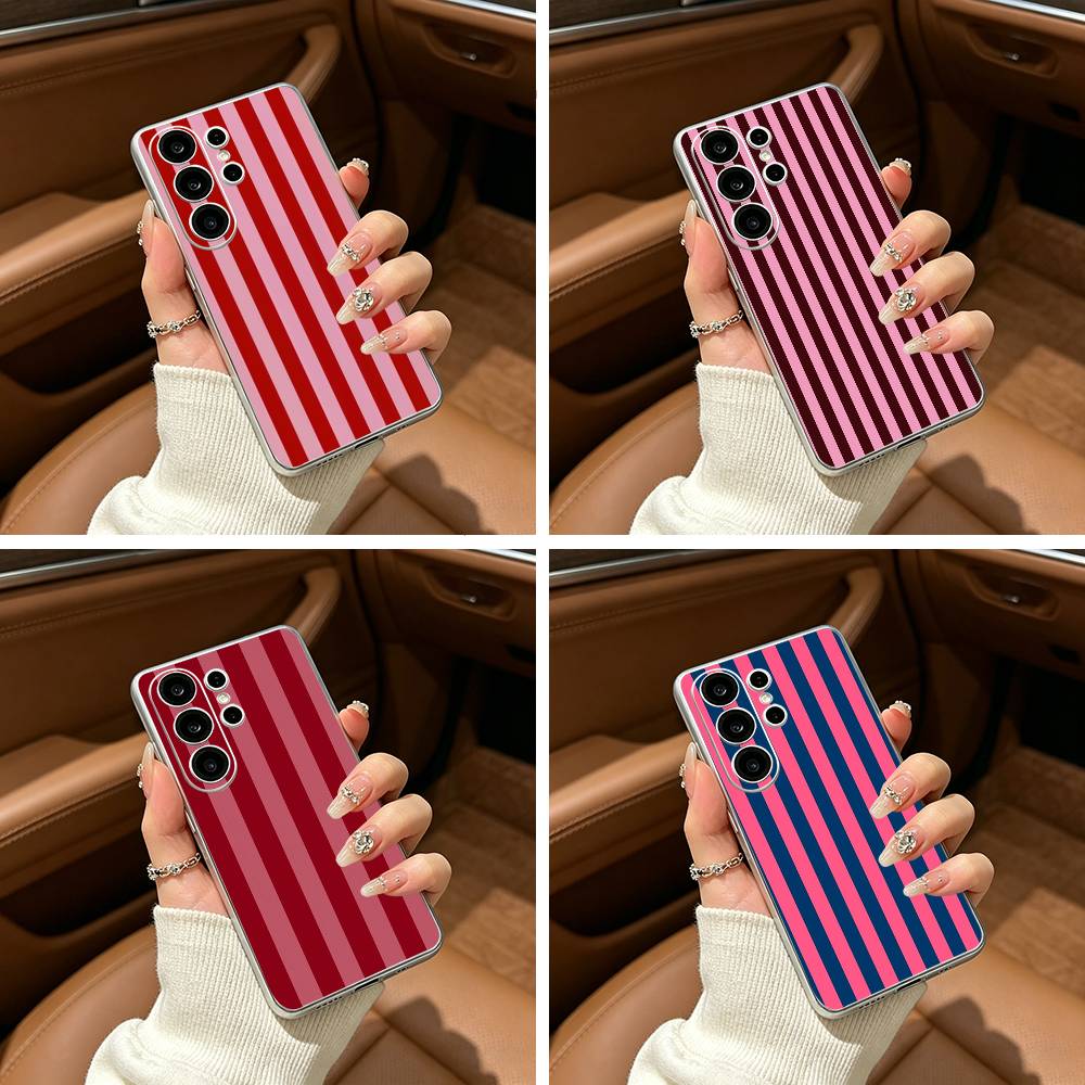 Burgund-Weiß-Streifen Klare Handyhülle für Samsung S25, S24, S21, S22, S23, S30, Ultra, S20, Plus, FE, Lite