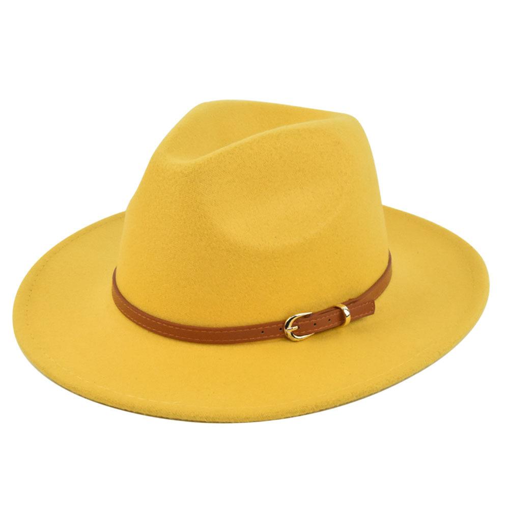 Retro jazz hat, dark khaki belt, woolen hat, cowboy ancient black woolen hat, flat brim hat