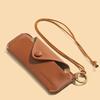 Portable With Hanging Rope Sunglasses Cases Solid Color Pu Leather Snap-Fastener Glasses Bag Unisex Eyeglass Protective Pouch