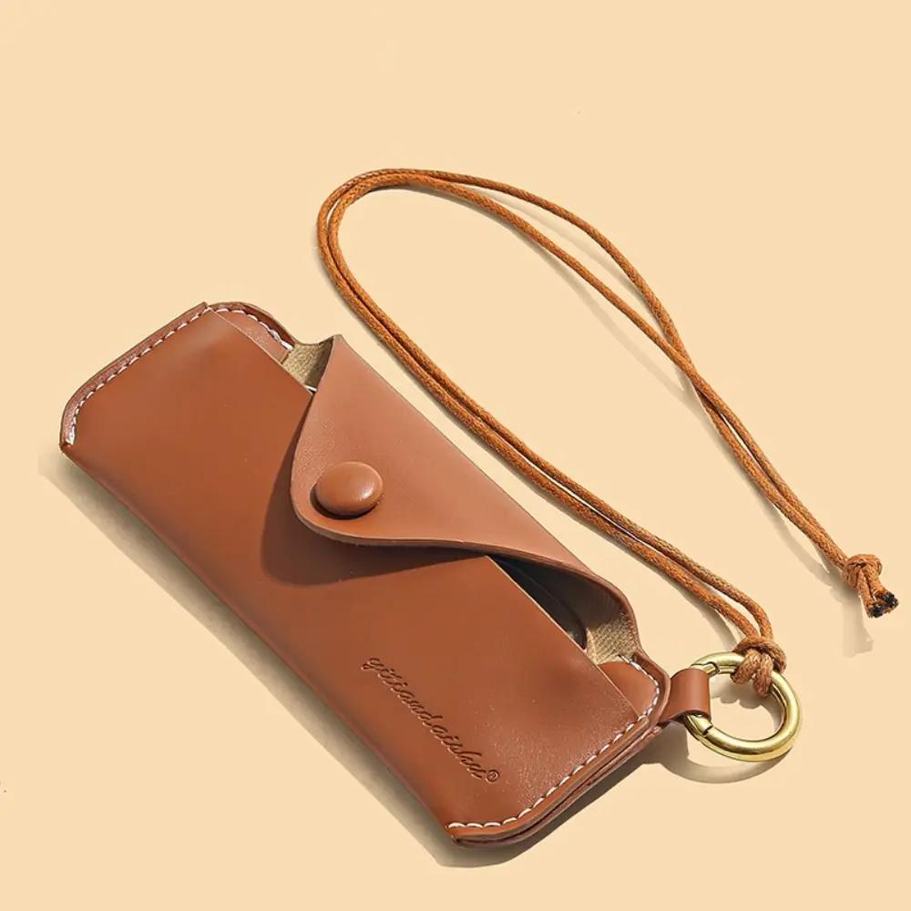 Portable With Hanging Rope Sunglasses Cases Solid Color Pu Leather Snap-Fastener Glasses Bag Unisex Eyeglass Protective Pouch