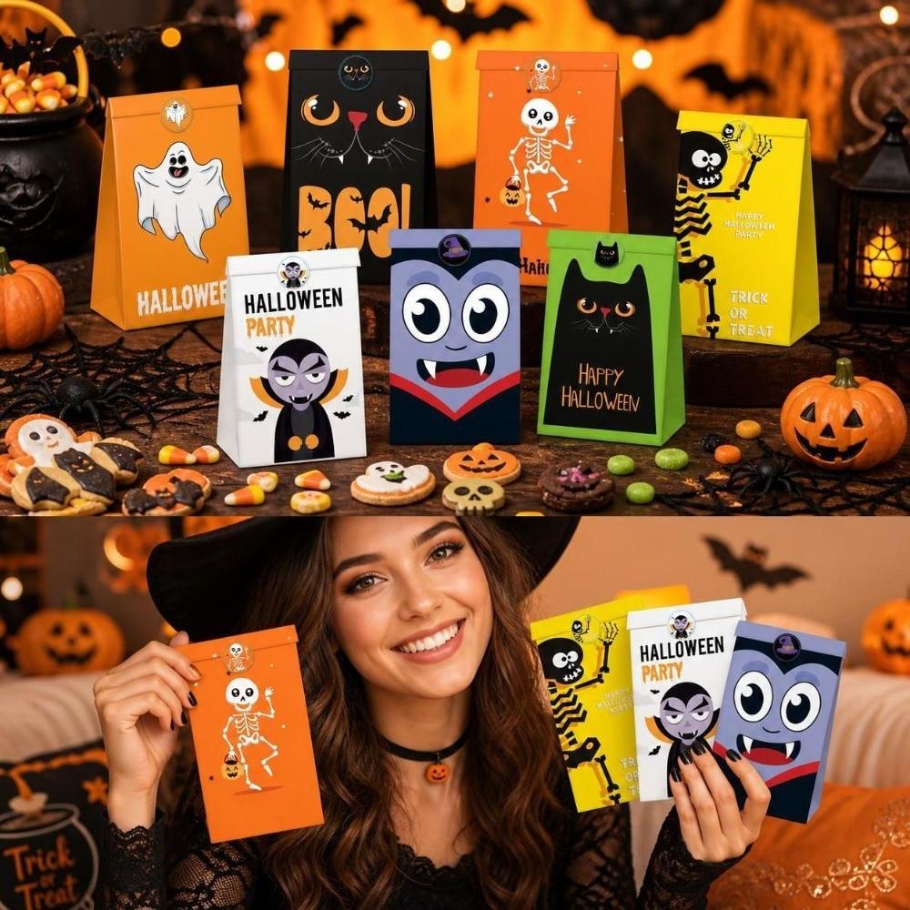 24pcs Pumpkin Bat Patterns Party Favor Bags Flat Design Goodie Paper Bags Souvenir Gifts