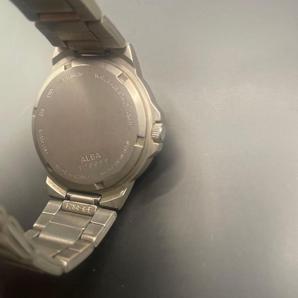 Used New battery replaced] ALBA Alba titanium 10 ATM water resistant navy dial working item