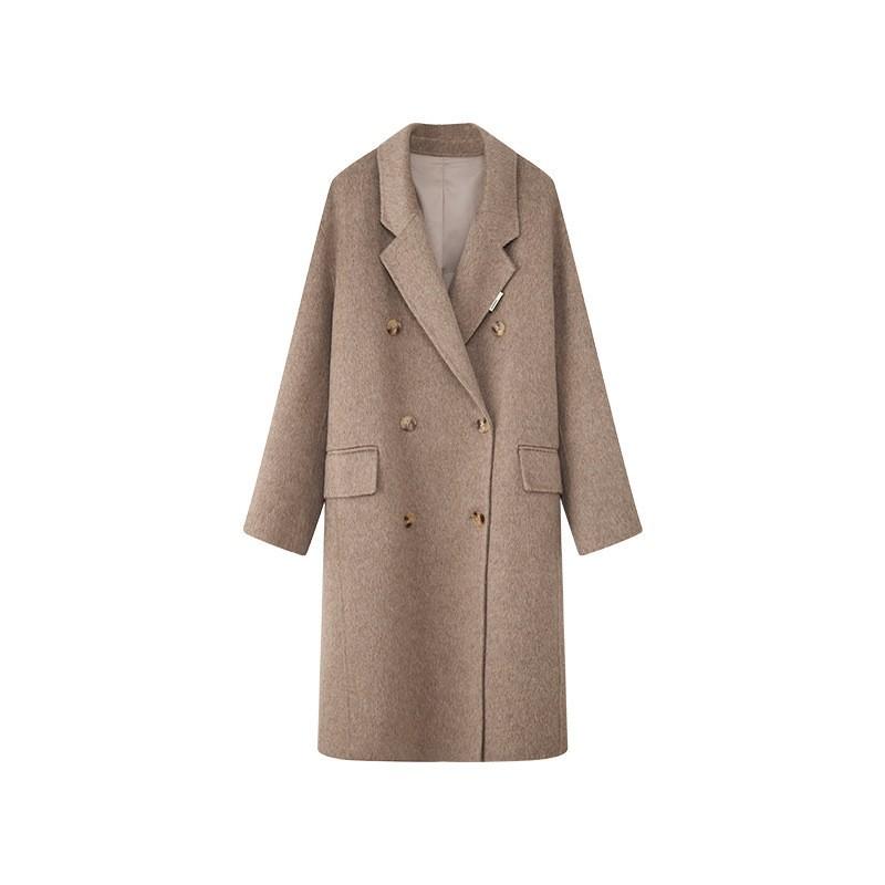 

] Женское двустороннее шерстяное пальто-кокон на осень и зиму, простое темпераментное длинное свободное шерстяное пальто с большим лацканом L