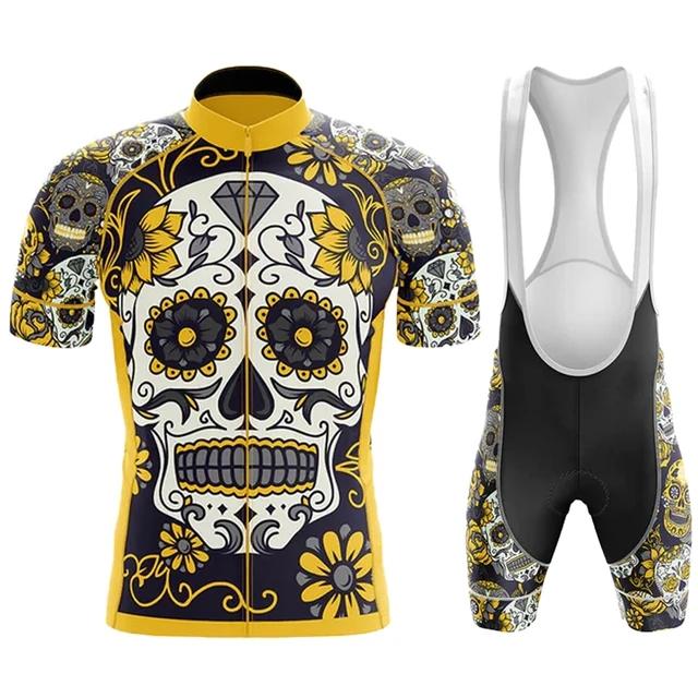 2026 Team Men Summer Skeleton Short Sleeve Cycling Jersey Set MTB Maillot Ropa Ciclismo Bicycle Wear Breathable Cycling Clothing