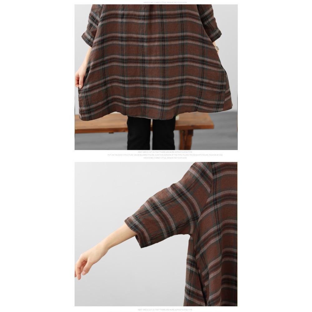 DIMANAF 2026 Summer New Plus Size Women T-Shirts Casual Vintage Print Plaid Blouse Shirts Lady Tops Tees Cotton Oversized