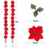 Christmas Poinsettia Garland Artificial Flower Xmas String Light Outdoor Holiday Decor Battery-operated New Year's Decorations