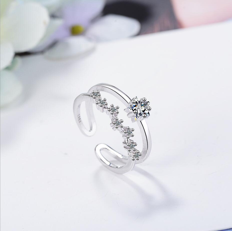 925 Sterling Silver Ring For Woman Bow Double-layered Zirconia Adjustable Ring Exquisite Women's Jewelry Birthday Gift
