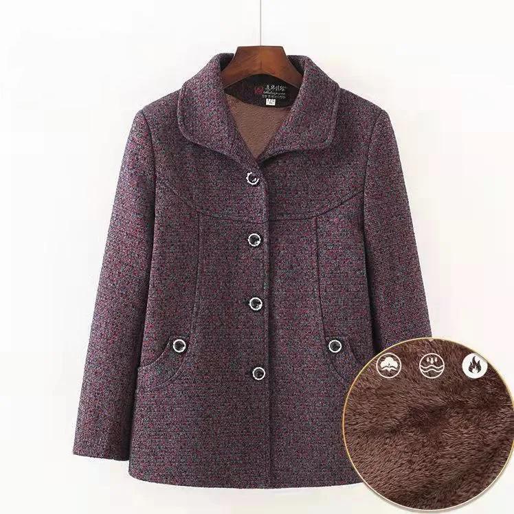 

Зимнее пальто бабушки с толстым бархатным подкладом, куртка для пожилых женщин среднего возраста, флисовая теплая повседневная куртка, осенняя куртка для мамы большого размера, верхняя одежда на тонкой подкладке 2XL фиолетовый