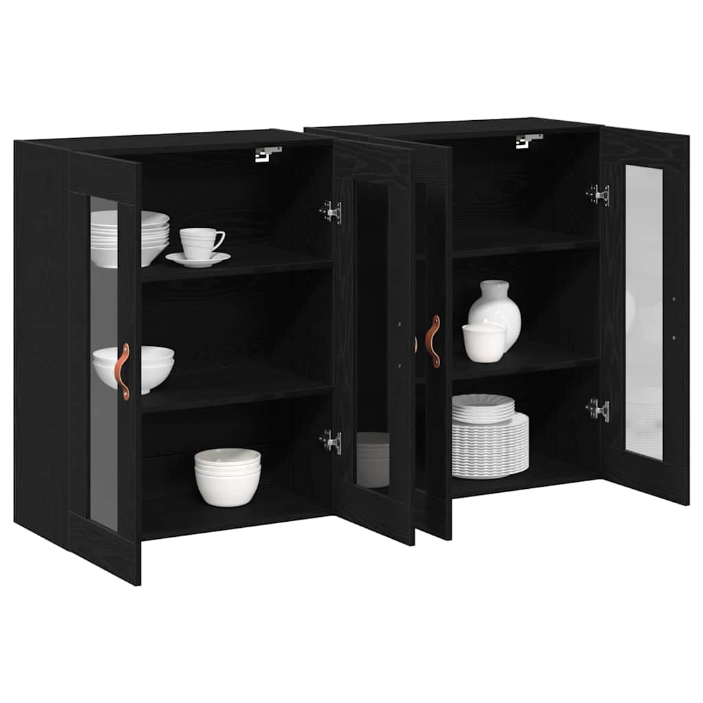 Wall Cabinets 2 Pcs Black Oak Effect 69.5 X 34 X 90 Cm