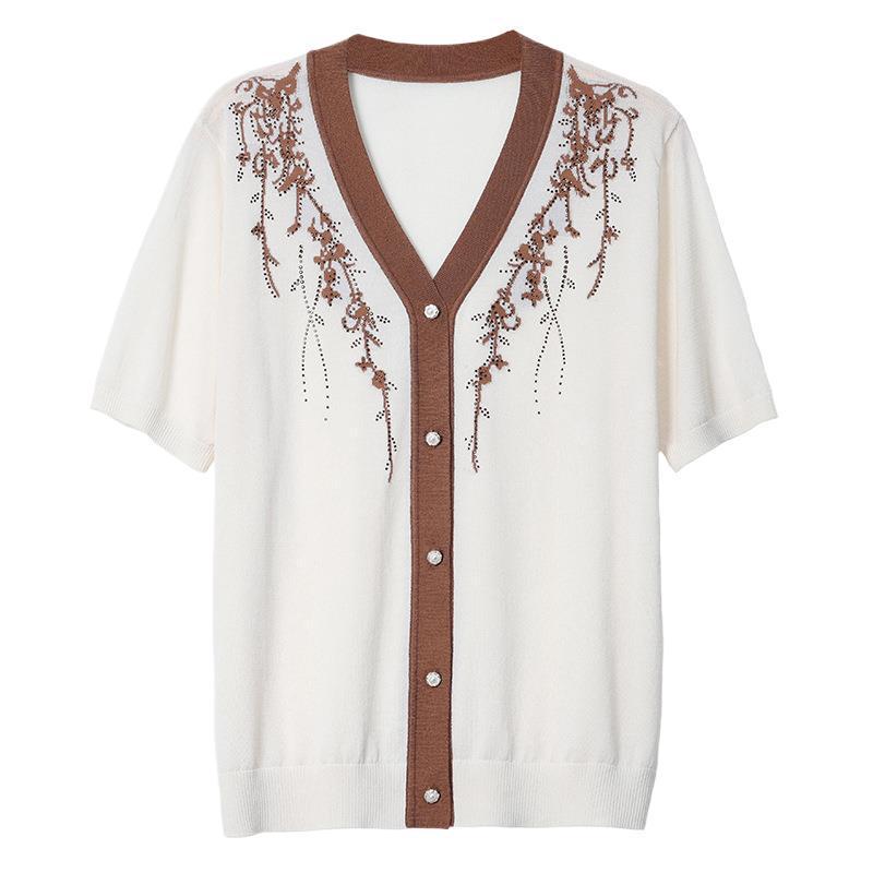 2026 Summer Ice Silk Short Sleeve Knit Cardigan for Middle-Aged and Elderly Women