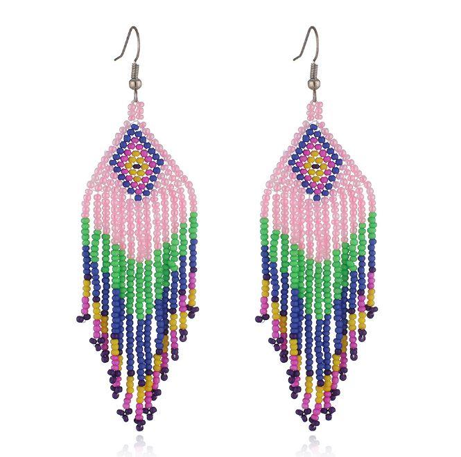 String Beads Beaded Handmade Bohemian Long Statement Tassel Earrings Beaded Earrings