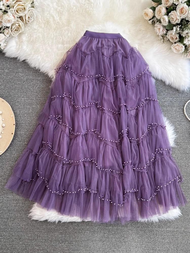 

Европейская станция Тяжелая промышленность Бисер торт Юбка Сетчатая юбка Женская Осенняя фея Длинная юбка Высокая талия Пышная юбка Пряжа Юбка average size