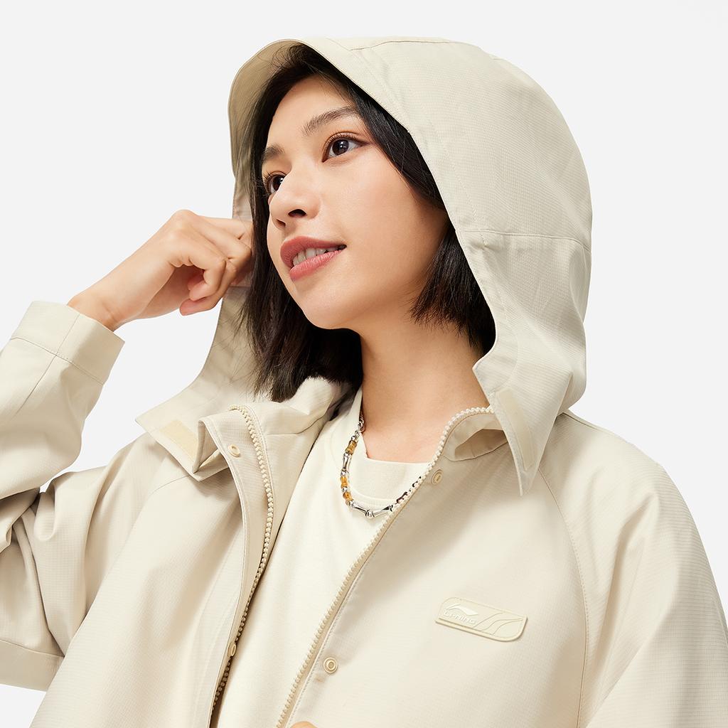 Li Ning Sports Trend Series Loose Hooded Solid Color Zipper Fleece Windbreaker Women Outerwear Oatmeal-Gray AFDUA84-1