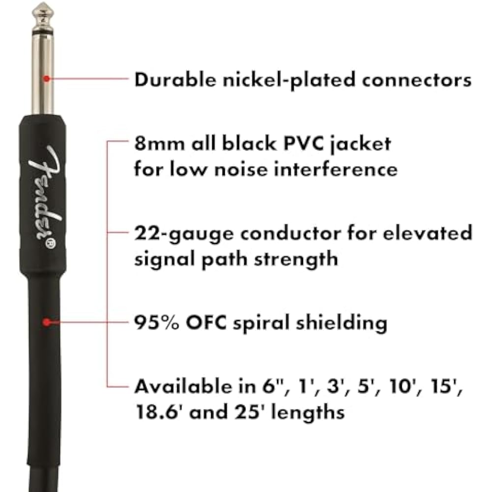 Fender Shielded Cable Professional Series Instrument Cable, Straight/Straight, 10', Black