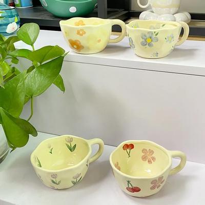 Ceramic Coffee Cup Hand Painted Irregular Flower Pattern Mugs Afternoon Tea Cup Drinking Utensil Home Table Decoration Gift
