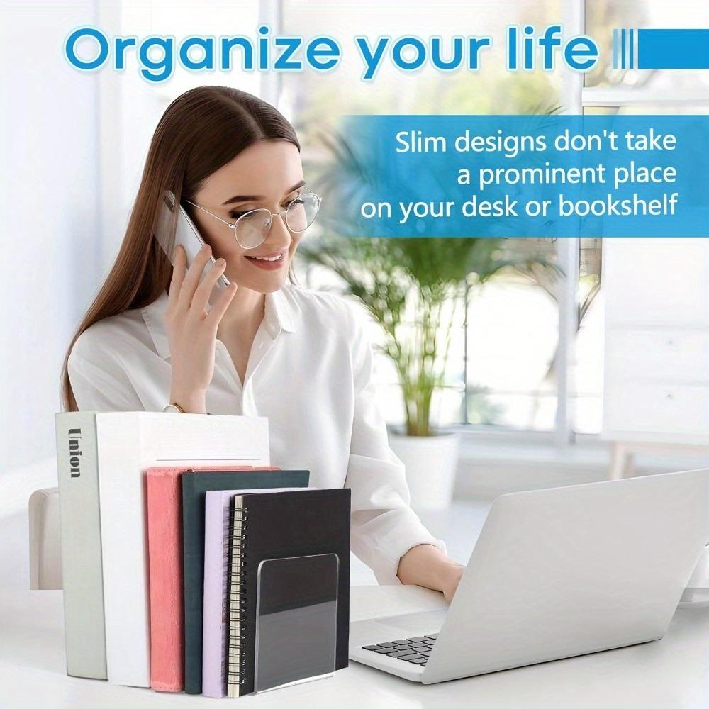 2-8pcs Transparent Acrylic Bookends L-Shaped Desktop Decorative Storage Rack Stable Support Book Stand Easy To Access for Office