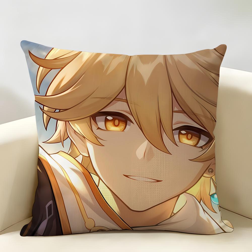 Aether Genshin Game Cushion Cover Natural Linen Organic Fabric DoubleSided Printing Room Sofa Decor Pillow Case