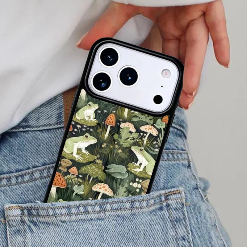 Vintage Retro Frog Mushrooms Phone Case for iPhone 17ProMax 12 13 14 15 16e 17 Pro Max Plus Air Cover