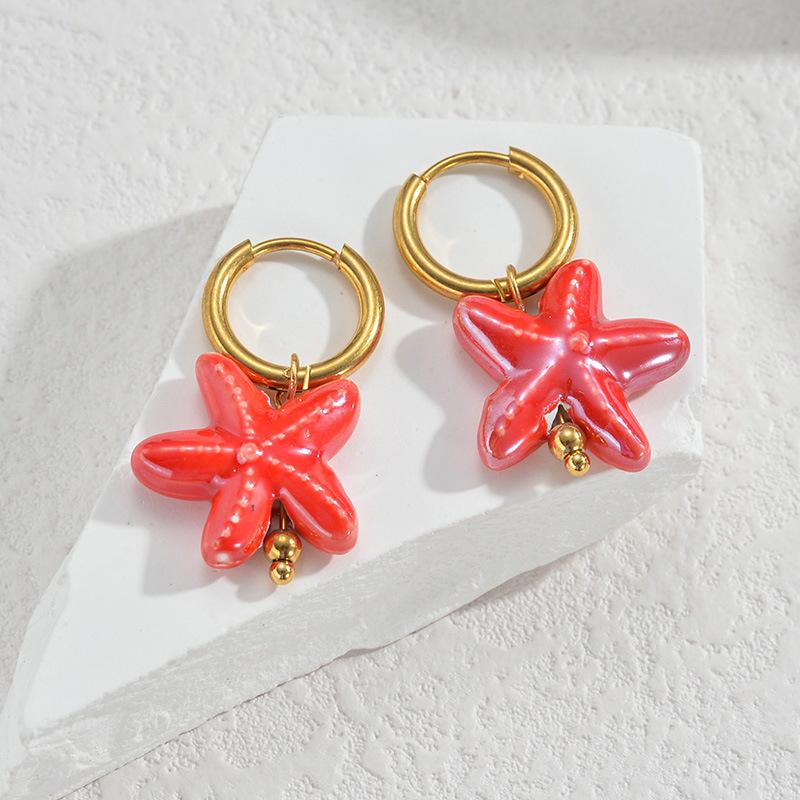 

Colorful Ceramic Sea Star Fish Turtle Stainless Steel Earrings Charms For Women Jewelry Holiday Beach Jewelry Gifts