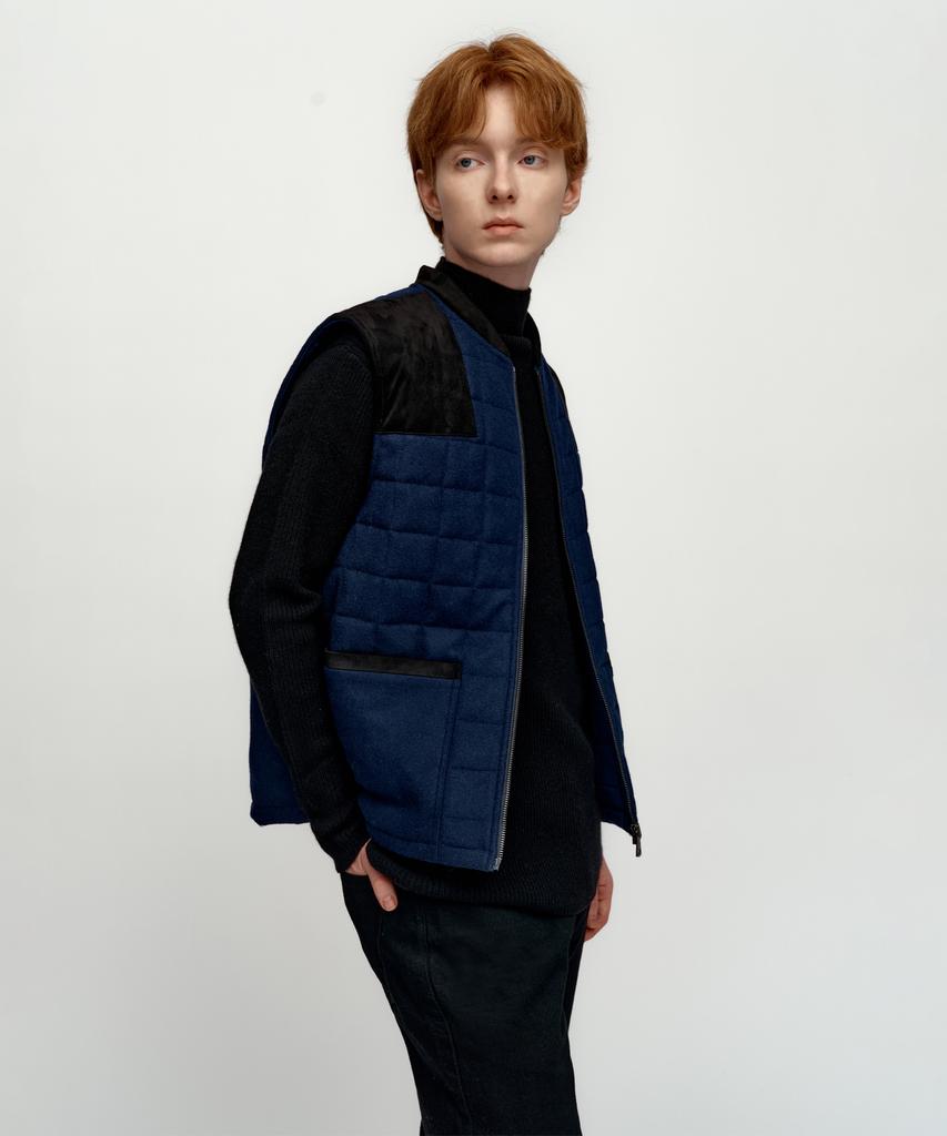 Solew Square Quilted Wool Vest_Navy