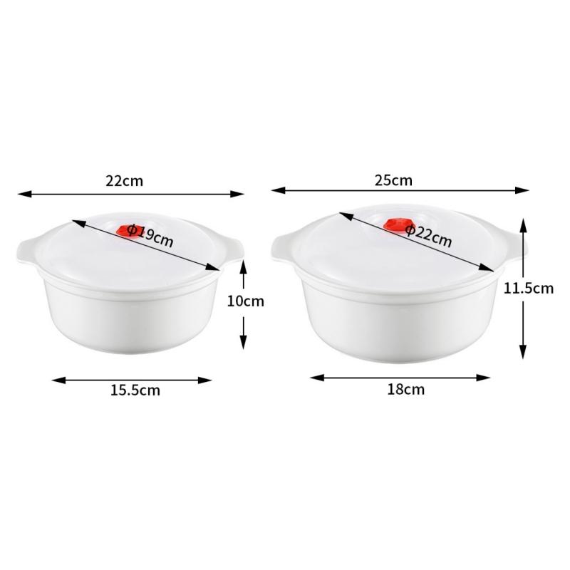 2Pcs Two Ear Round Microwave Lunch Box Household Plastic Heating Fresh Keeping Box With Lid Steamed Bun Instant Noodles Bowl