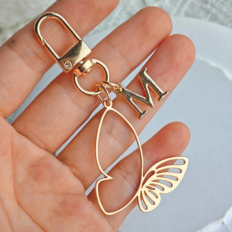 1PC Alphabet Luxury A-Z Fashionable Keychain Vintage Alloy Artistic Gold Hollow Butterfly Elegant