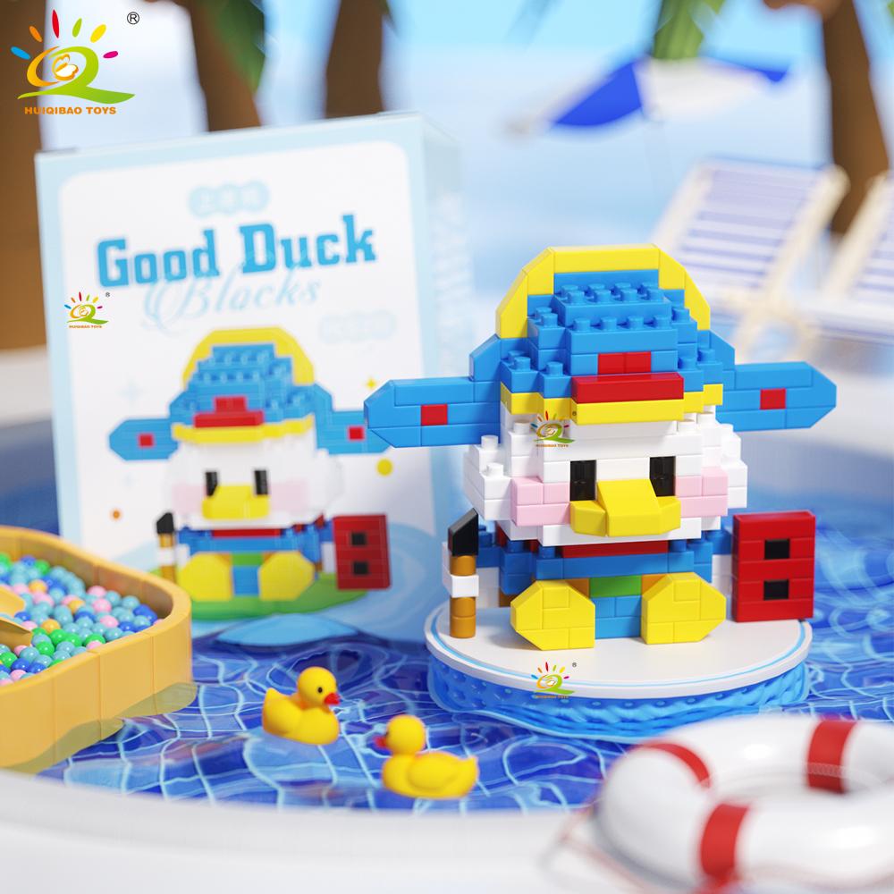 Mini Cute Duck Cosplay Dress Animal Micro Building Block 3D Diamond Model Brick DIY City Construction Toys for Children