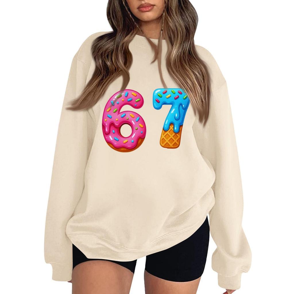Women's Fashionable Casual Long-Sleeved Round-Neck Printed Pullover Sweatshirt