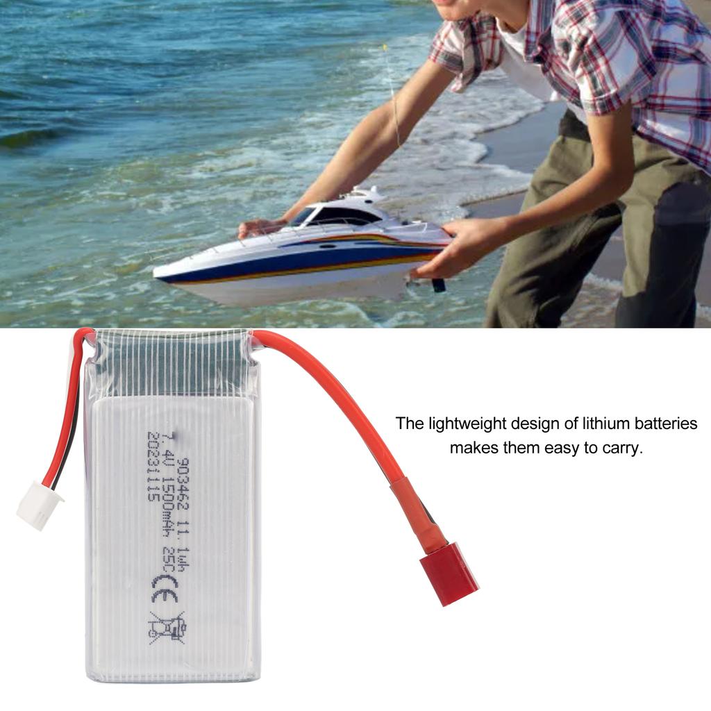 7.4V 1500mAh RC Ship Lithium Battery With T Plug RC Car Lithium Battery For FT009 RC Boats for V913 L969 K959 RC Cars