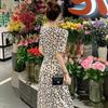 Temperament Long Dress Waist V-neck Chiffon Floral Dress