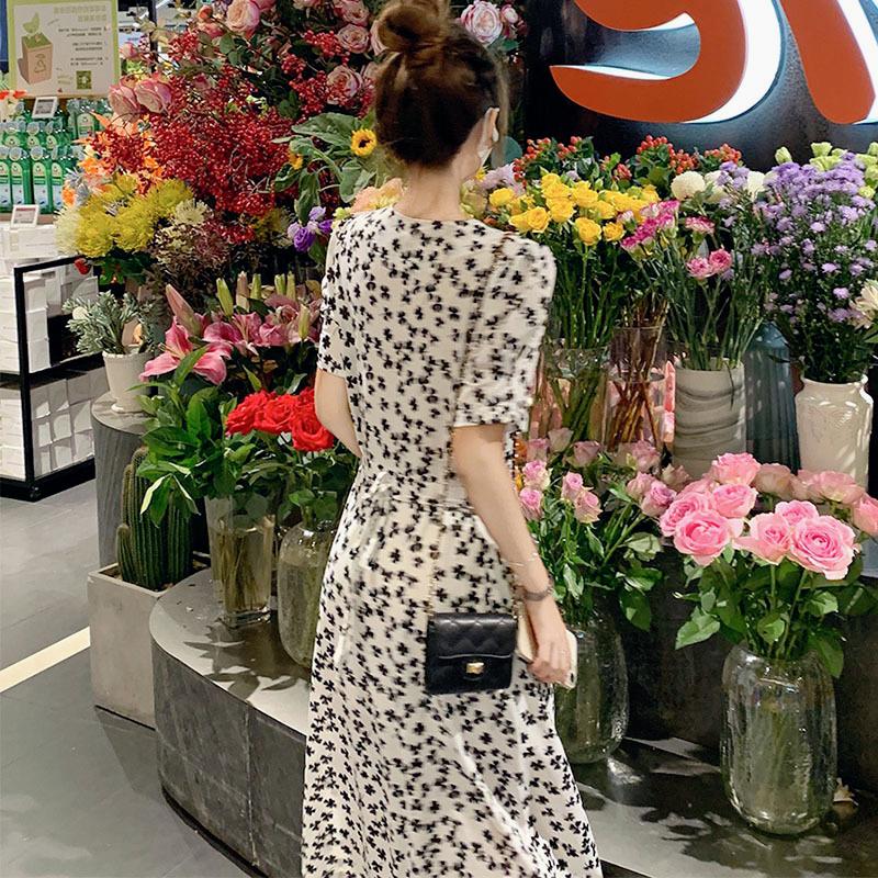 Temperament Long Dress Waist V-neck Chiffon Floral Dress