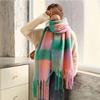 Rainbow Scarf Women's Winter Shawl Couple Colored Plaid Warm Thickened Ins Trendy Cute Girl Student Versatile