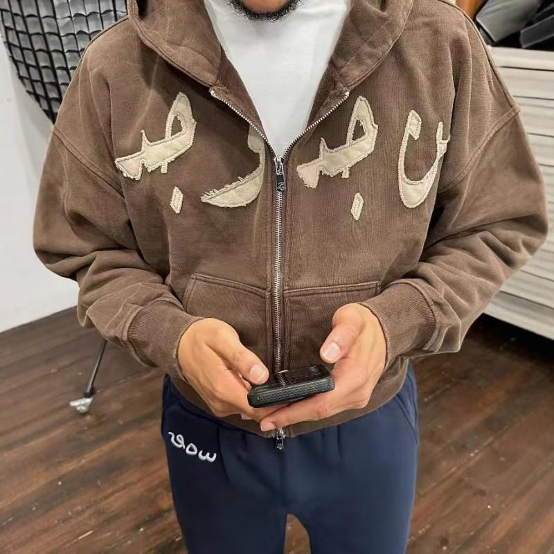 Vintage Oversized Zip-Up Hoodie Men Women Printed Casual Sweatshirt