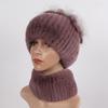 Knitted Women Warm Rex Rabbit Fur Hat Scarf Sets Winter Natural Rex Rabbit Fur Cap Scarves Russia Lady Fur Hats Muffler 2 Pieces