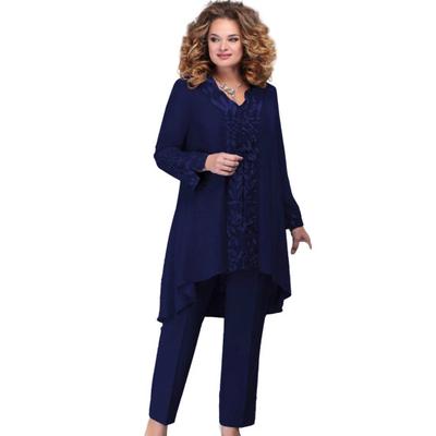 3Pcs/Set Suit V-Neck Embroidery Irregular Long Shirt Top Pants Plus Size Casual Loose Outfit