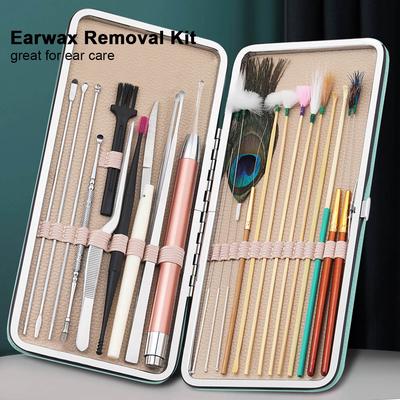23PCS Kit de remoção de cera de ouvido Conjunto de palitos de ouvido Colher removedora de cera de ouvido Ferramentas de cuidados com os ouvidos para massagem de ouvido Adulto
