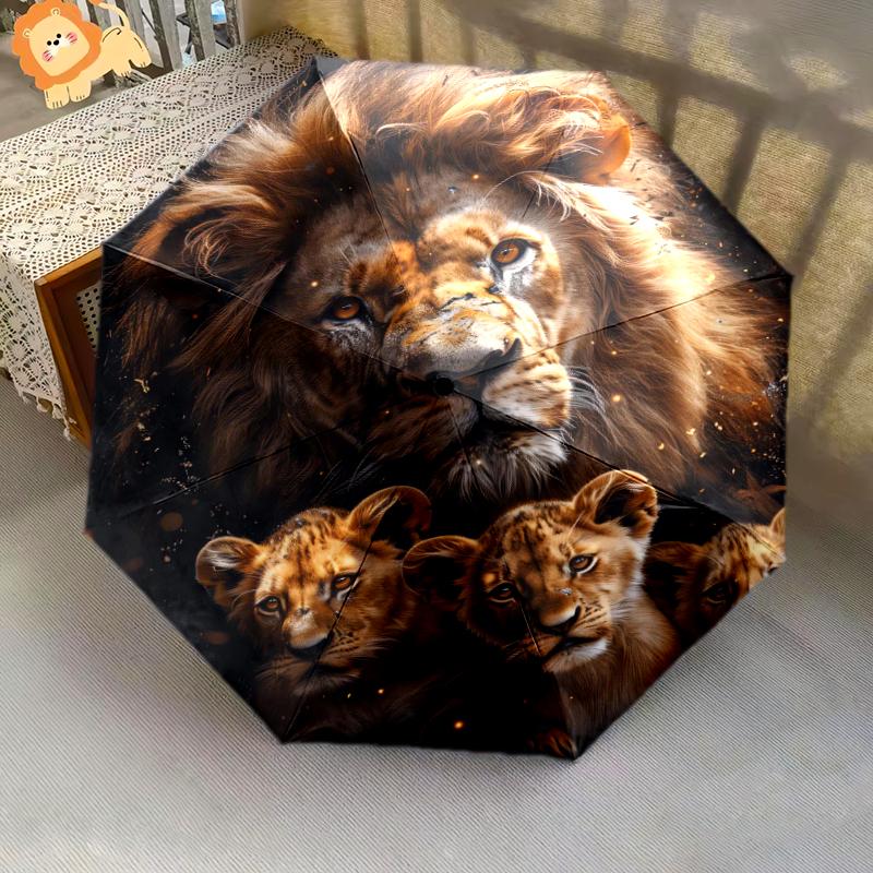 1 PC Automatic Folding Umbrella - Fierce Lion Pattern, Portable & Foldable Design with 8 Ribs, Christmas Birthday Gifts
