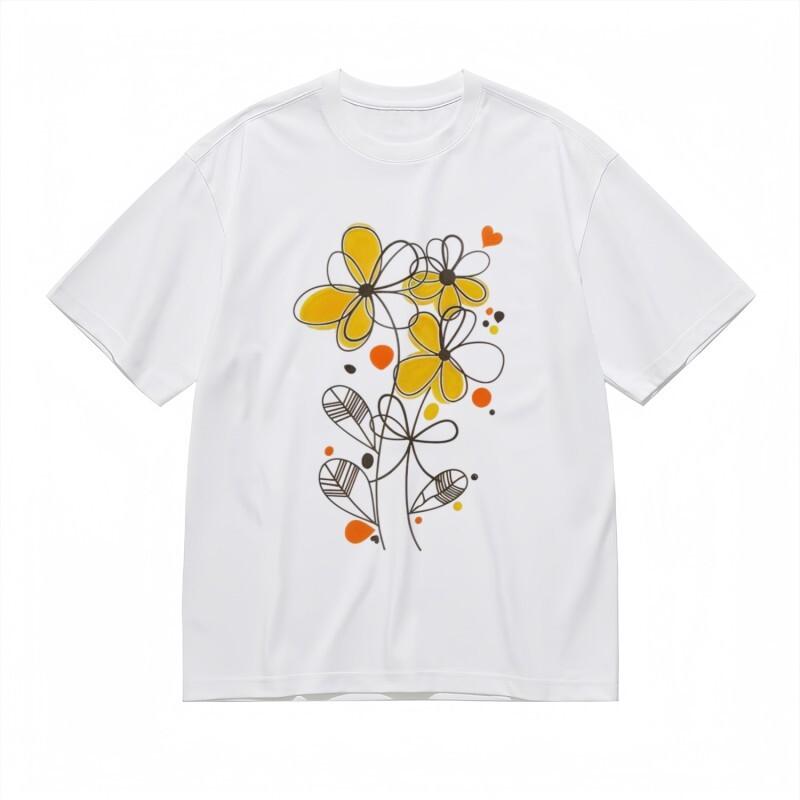 

Women s Round Neck Classic T-Shirt Playful Heart and Dot Botanical Print Tee 4XL