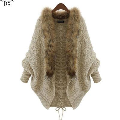 DX~Autumn and Winter New Women's Knitwear Cardigan Cape Shawl  European and American Fur Collar Sweater Coat