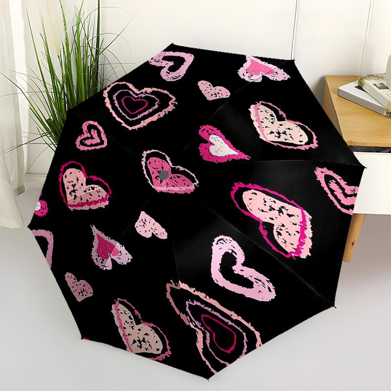 1pc Pink Hearts Pattern Umbrella with Plastic Handle,Vibrant Cartoon Pattern,Multi-functional UmbrellaPT113