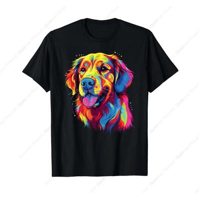 Watercolor Colorful Golden Retriever Dog T-Shirt Fashion Short Sleeve T-shirts Oversized Streetwear Unisex