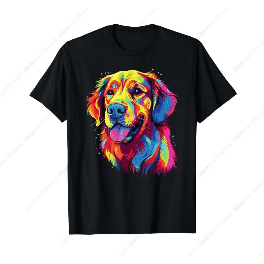 

Watercolor Colorful Golden Retriever Dog T-Shirt Fashion Short Sleeve T-shirts Oversized Streetwear Unisex XXXXXL чёрный