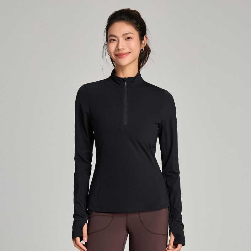 

Повседневная верхняя одежда Cloud Sense на молнии до середины, элегантная, быстросохнущая, со стойкой, одежда для тренировок, прилегающие спортивные топы, йога Black 4/S