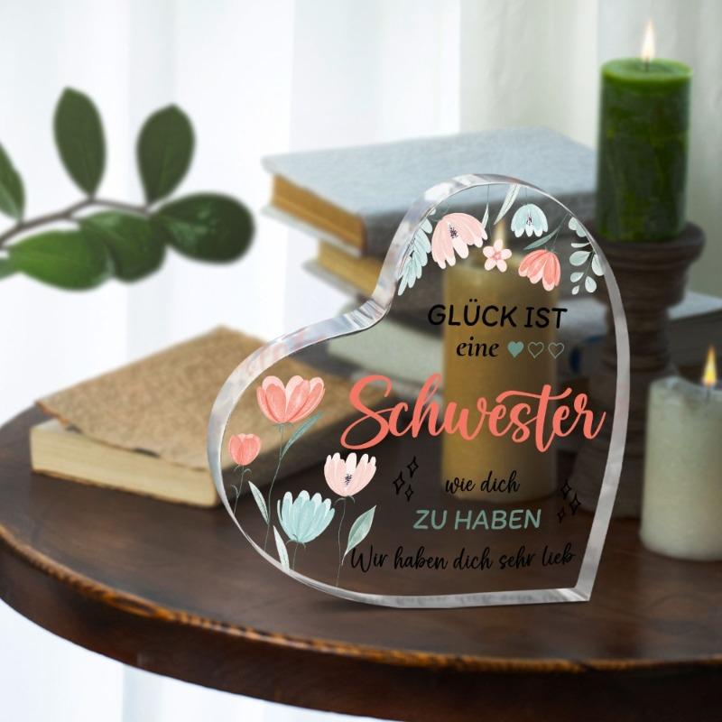 2D Flat Heart Keepsake Acrylic Decorative Plaque,Sister's Gift-Inspirational BirthdaySurprise From A Loving Sister,Home Desk Living Acrylic Decoration