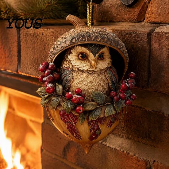 Seasonal Tree Ornaments Forest Animal Acorn Hanging Ornament, 2D Acrylic Flat Printed Thoughtful Christmas Gifts Decor for Christmas, Woodland