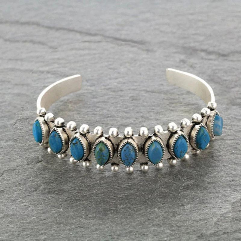 Boho Retro Natural Turquoise Open Bracelets for Women Charm Bohemian Style Zircon Gifts