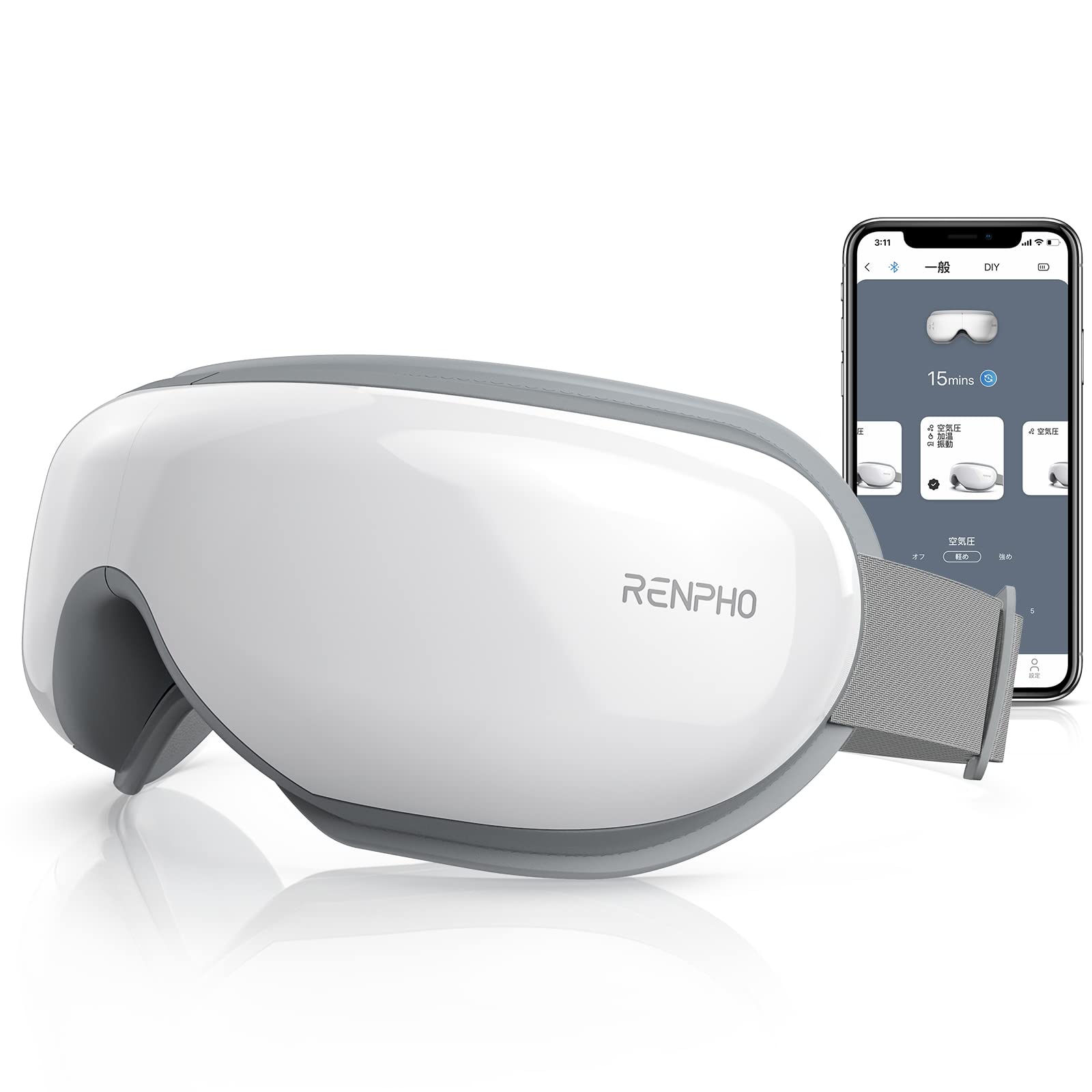 RENPHO Eyeris Smart Smart Eye Eye Hot Eye Mask with 3D Airbag DIY Adjustable Heating Bluetooth Gift White - Warmer, Care, Technology, Mode, Intensity, белый